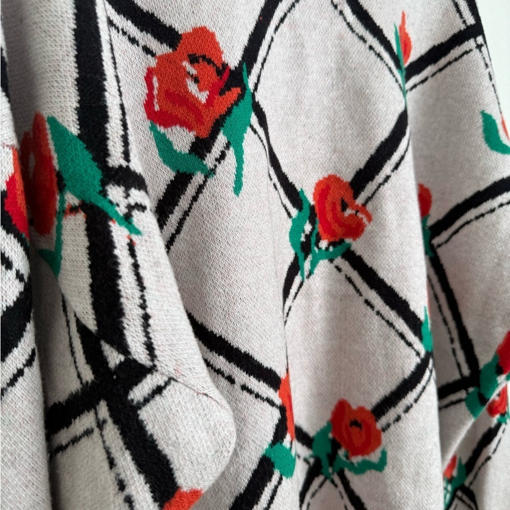 Anthropologie White Sweater with Red Floral Design - Picture 5 of 6